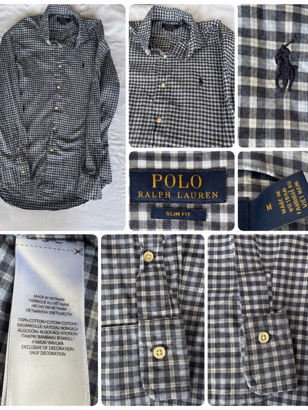 Polo by Ralph Lauren Slim Fit Men's Navy|White Gingham Large 100% Cotton Shirt